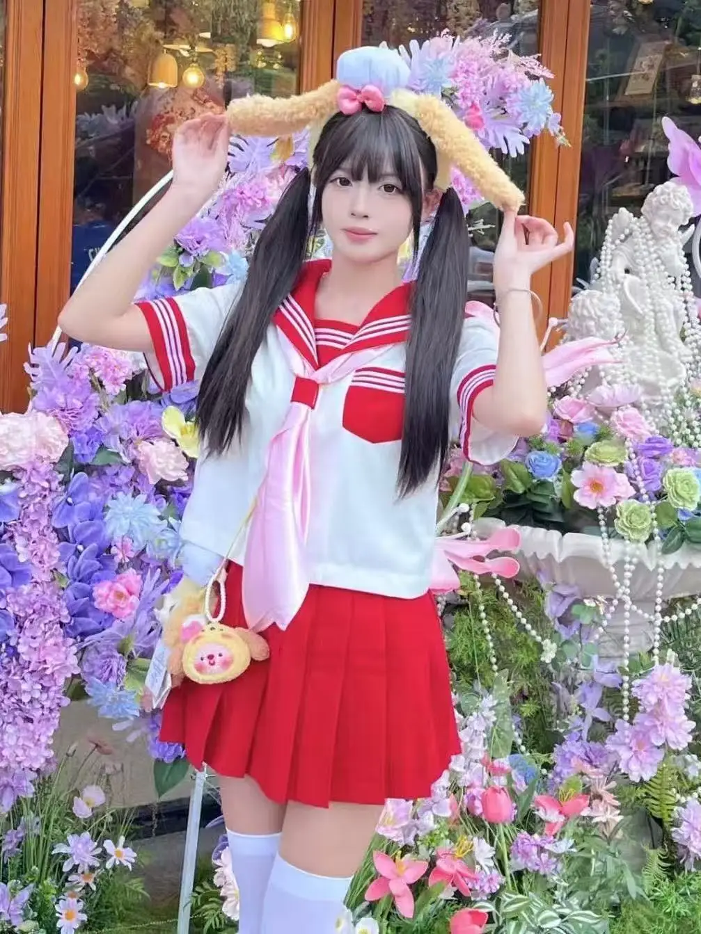 

Classic Japanese School Uniform Cosplay Red Three-Book Full Costume Set