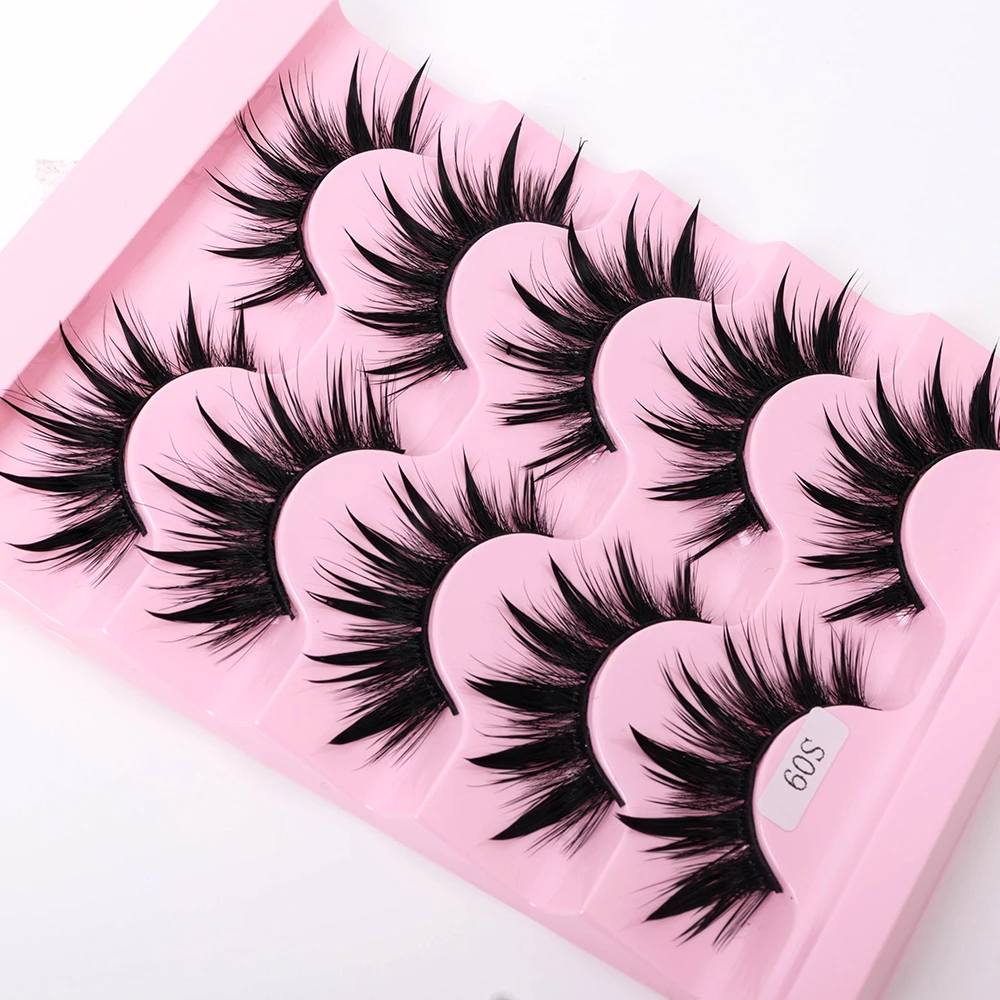 New 5 Pairs Wet False Eyelashes Naturally Wear False Eyelashes Everyday Sharp Tail Thick Simulation Cross Makeup Lashes