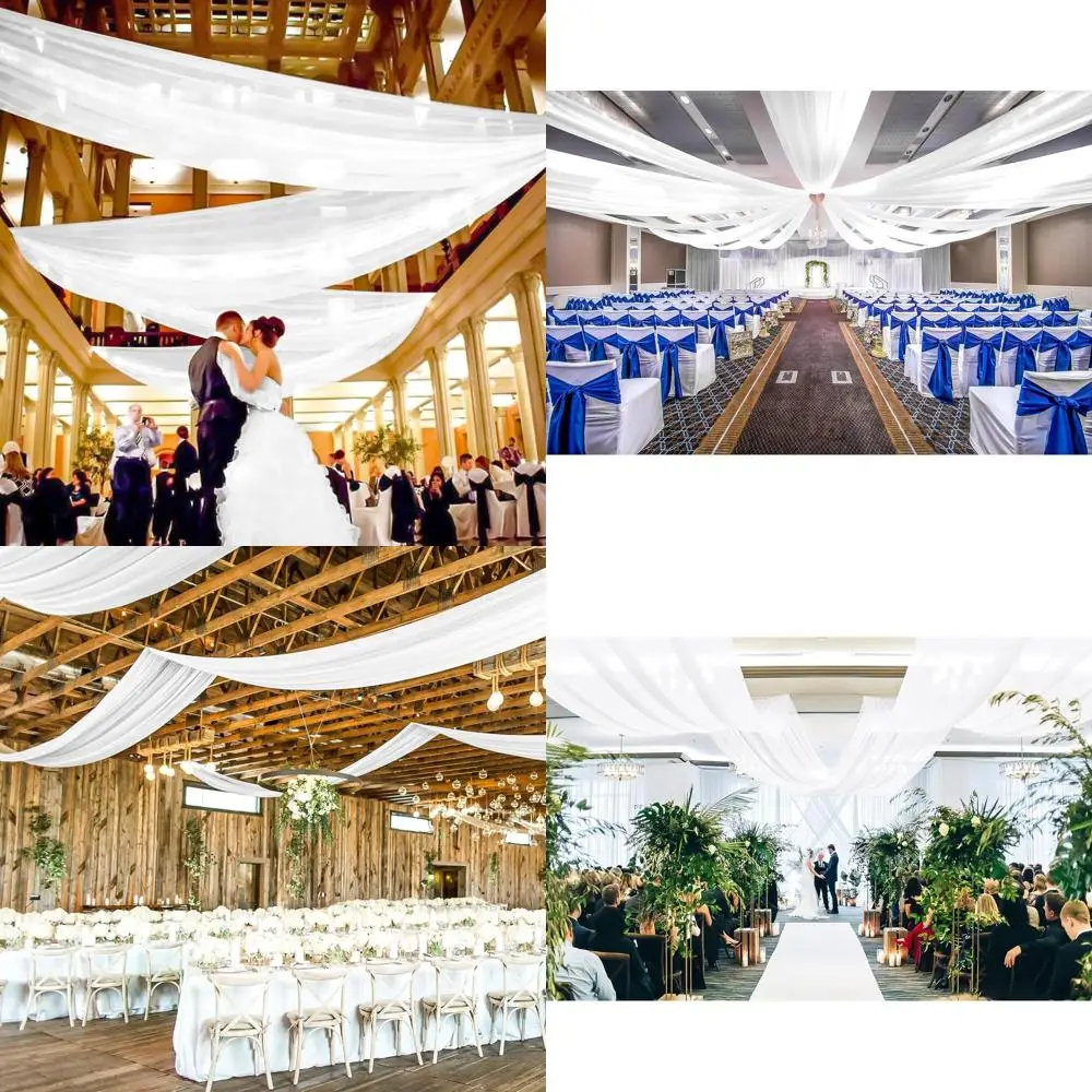 

Белые свадебные драпировки из 6 панелей, 1,5 м x 9 м, из полупрозрачной ткани для арки, романтический декор