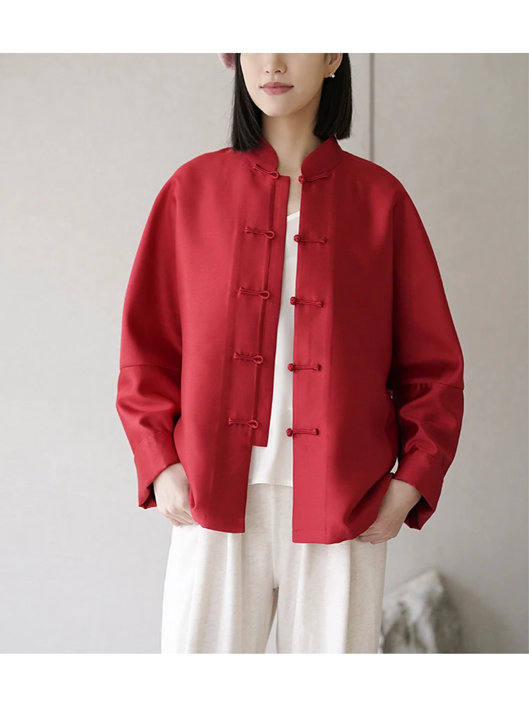 

Spring Chinese Sle Silk Wool Blend Original Design Young Improved Tang Suit Jaet Traditional Ethnic Women's Faion Top