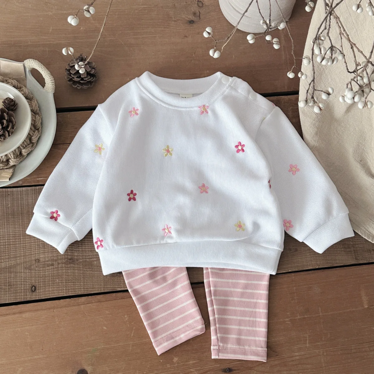 Roupas para meninas recém-nascidas, roupa quente de inverno para crianças, conjunto de calças florais, 2 peças, manga comprida, 0-3 anos, roupas infantis, agasalho