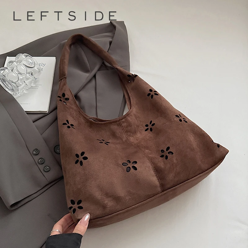 

LEFTSIDE Women Faux Suede Large Capacity Shoulder Bag 2025 Winter Retro Soft Hobo Bag Luxury Designer New Trend Female Handbags