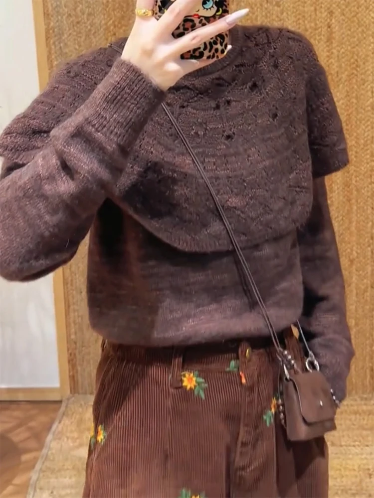 

Korean Sle Vintage Cloak Knitted Sweater Women's Faionable Versatile Slimming Top Large Size Autumn Winter New Arrival