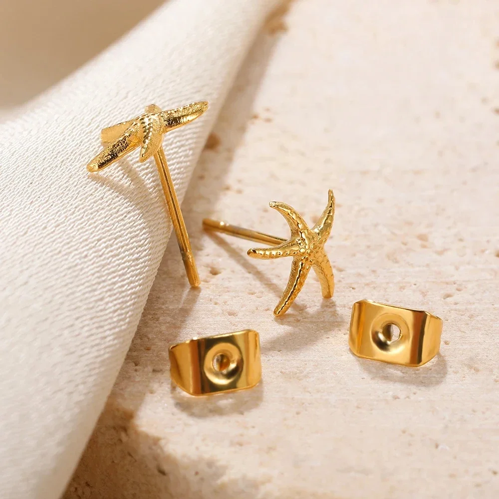 Vintage Gold Color Starfish Earrings For Women  Stainless Steel Tiny Star Earings Fashion Summer Beach Jewelry Gift Accessories