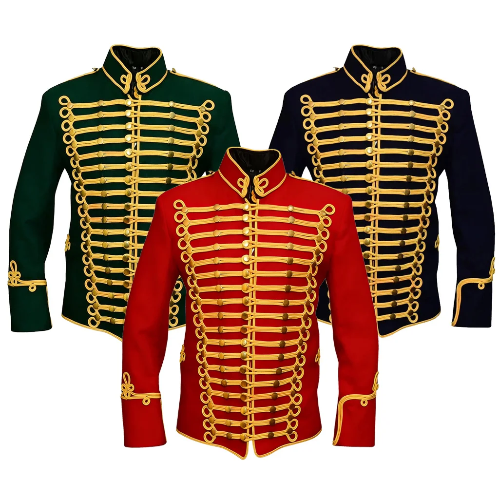 Chaqueta Histórica Militar Napoleónica para Hombre, Estilo Húsar, Azul Real/Rojo/Verde/Negro, con Trenzas Doradas, Hecha a Medida