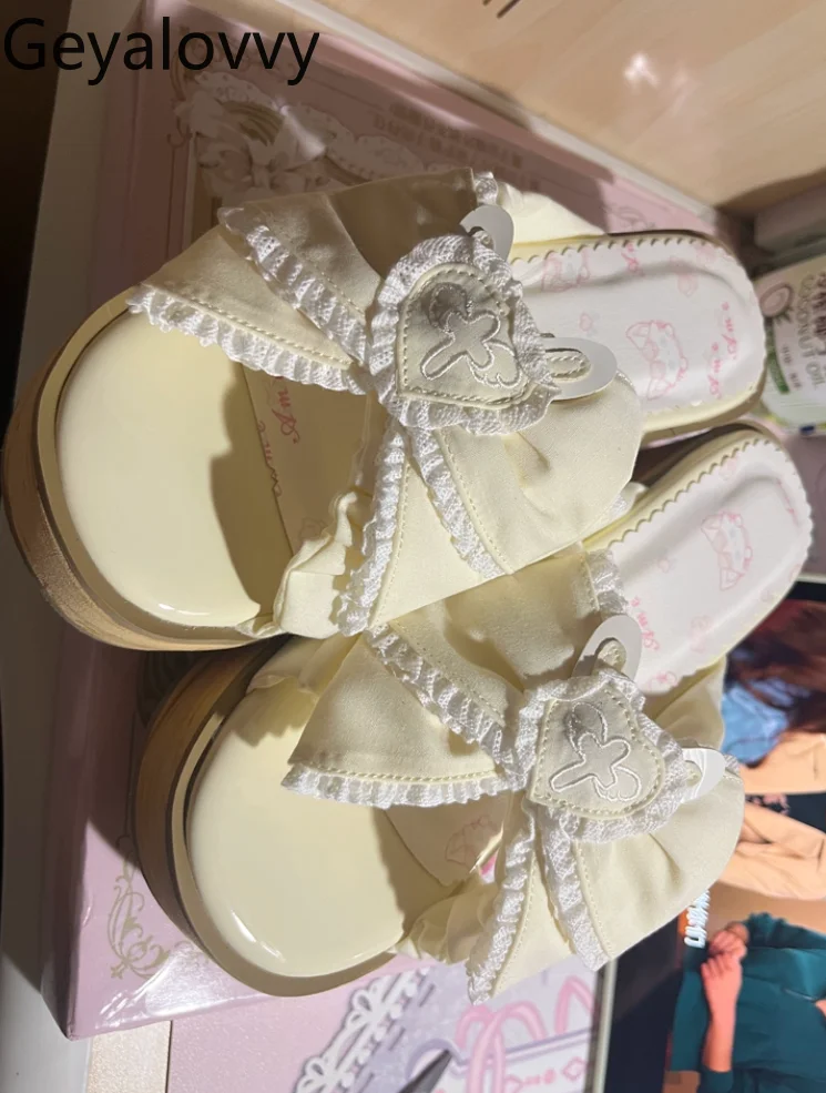 

Lolita Sweet and Cute Girl Versatile Platform Shoes Improved Version Clogs Shoes for Women Japanese Style Bow Slippers