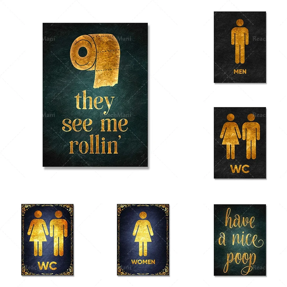 

Modern Toilet Rules Sign Art Poster Canvas Painting Wall Art Picture Nordic Prints Bathroom Home Decor Frameless Painting