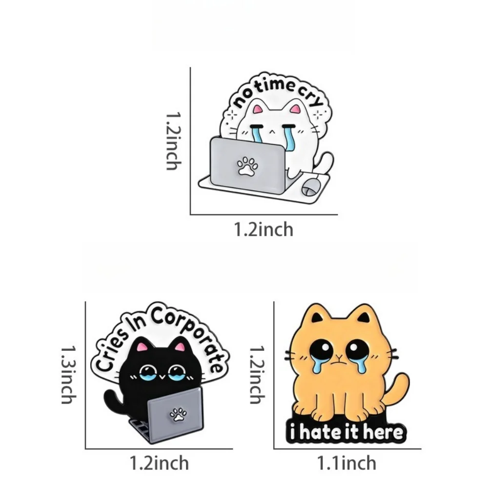 3 Pcs Cute Animal Workplace Cat Emotional Brooch Mourning Style Workplace Crying Cat Brooch Set Backpack Clothes Work Meme Badge