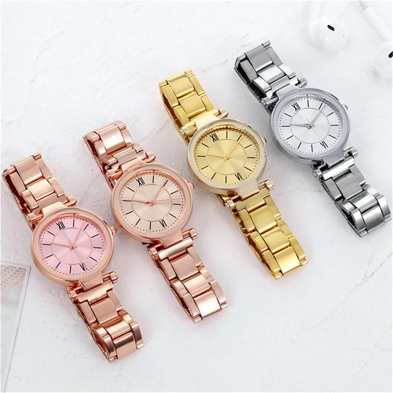 Relógio de pulso analógico feminino, Relógios quartzo feminino, Pulseira de aço inoxidável, Relógio casual feminino