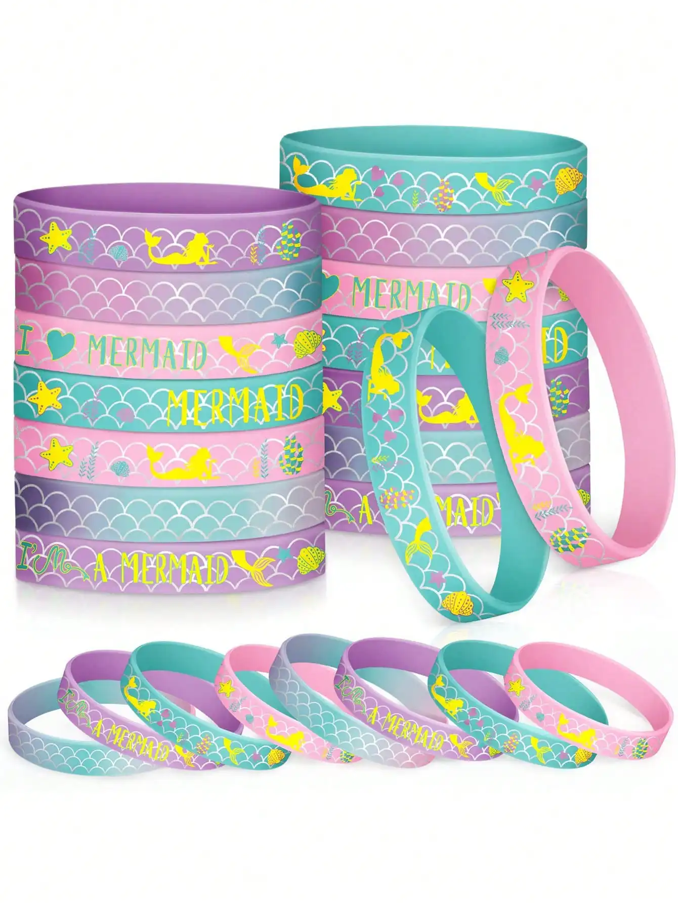 8pcs- Piece Set Mermaid Silicone Wristband Mermaid Scale Bracelet I Am Mermaid WristBand Mermaid Party Gift Bag Gift Mermaid Bir