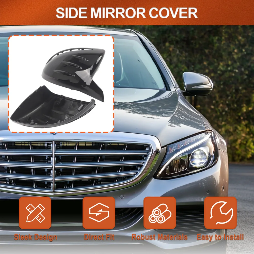 

2pcs Glossy Black Side Wing Mirror Cover for Mercedes-Benz C-Class W205 S205 C205 A205 RHD Side Rear View Mirror Cap Cover