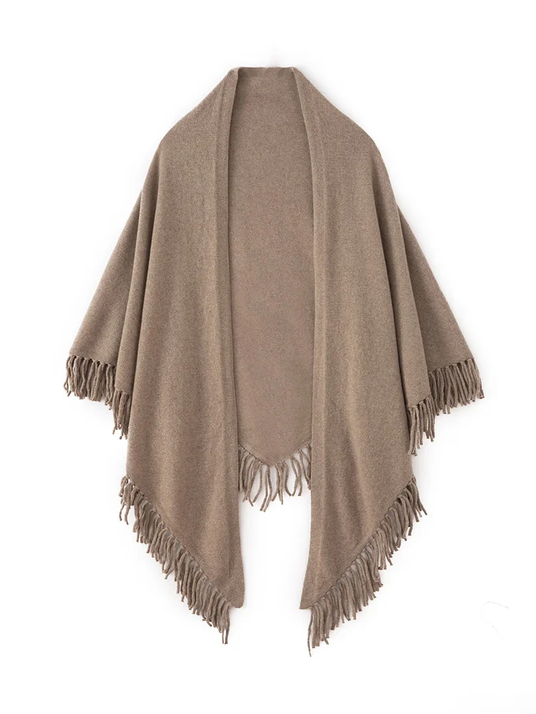 Women's Cashmere Tassel Shawl Autumn Winter Sweater Triangular Shawl 100% Cashmere Knitwear Skin-friendly Grace Big Shawl Scarf