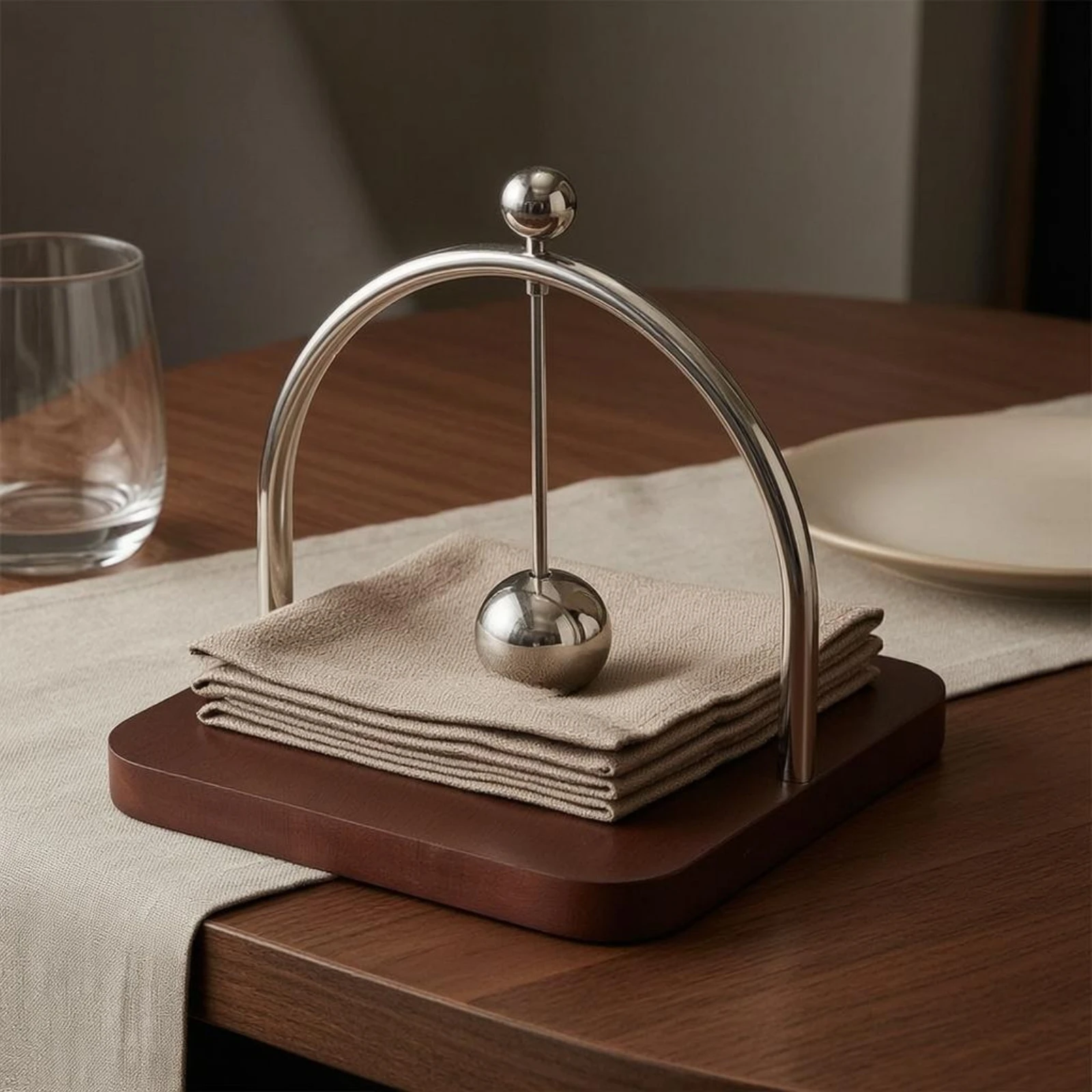 Square Napkin Holder Metal Ball Detail Wood and Steel Napkin Holder Table Accessory Upright Display
