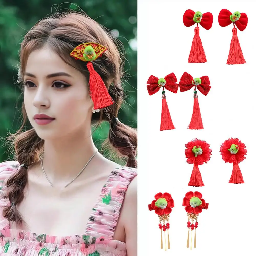 

1 Pair New Year Hairpin Clip-On Design Bow Tassel Decor Bow Hairpin Clip Kids Hair Clips Decorative Resin Snake Hair Pins