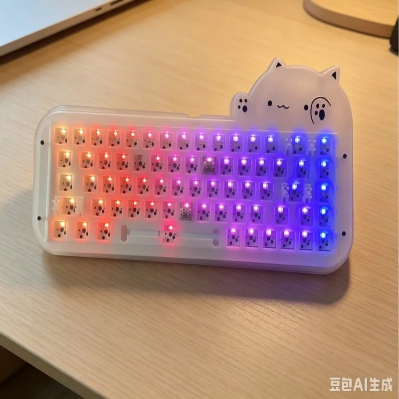 Cute Cat Mechanical Keyboard Kit Acrylic Shell 68 Series Customized DIY Hot Swappable RGB Bluetooth 2.4G Wireless Keyboard