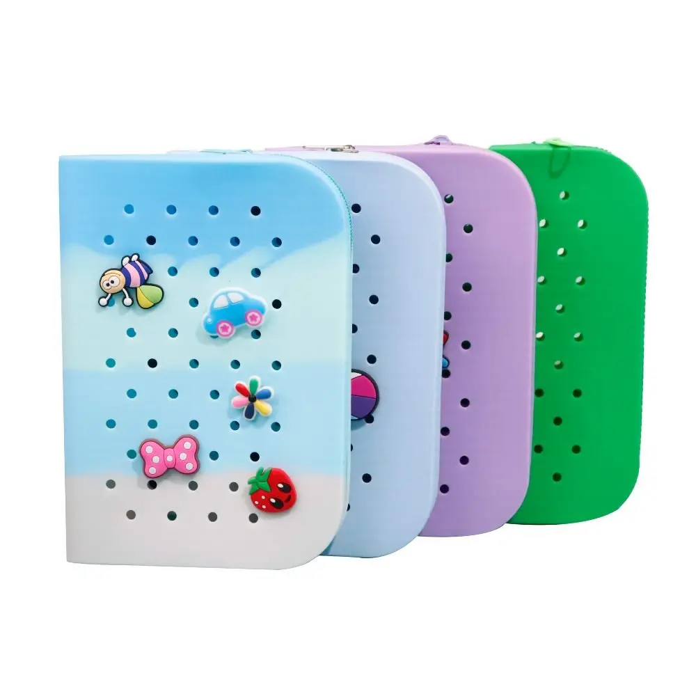 Stylish Holes Silicone Pencil Case Zipper Large Capacity Pencil Pouch Soft Lightweight Makeup Organizer Student