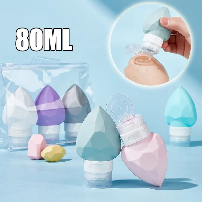 

80ml Refillable Bottle Heart Diamond Split Bottle Soft Silicone Lotion Shampoo Squeeze Tube Container Portable Empty Bottle 1Pc