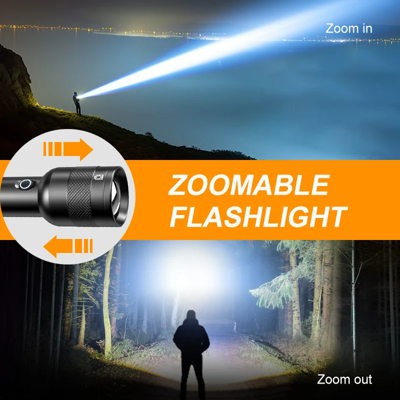 WARSUN X688 Zoom Outdoor Flashlight - 800Lm, IP45 Waterproof, Rechargeable, Telescopic Zoom