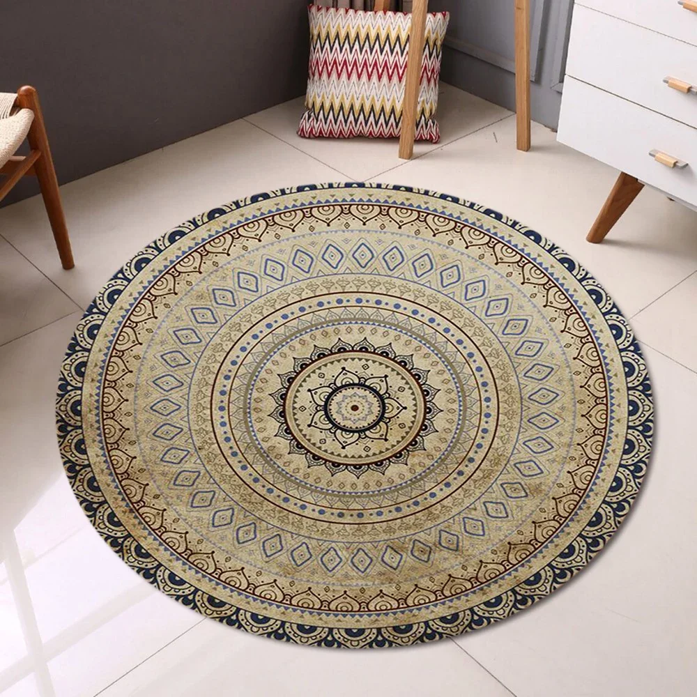 Elephant Mandala Round Rug Non-Slip Soft Carpet Perfect for Bedroom Home Room and Gym Boho Ethnic Vacation Hous Floor Decor Rugs