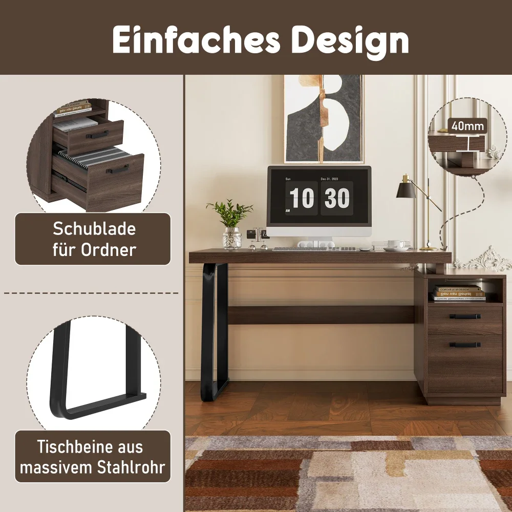 مكتب حديث بأسلوب بسيط، سطح مكتب MDF مع أنبوب فولاذي عالي الجودة، متين للغاية، تصميم تخزين، درج بدون ضوضاء
