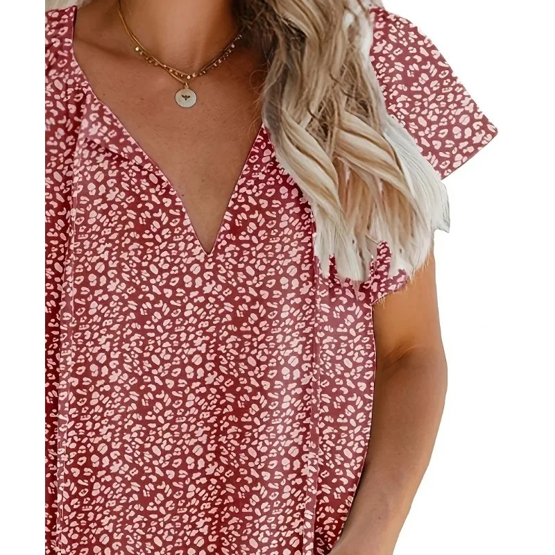 حجم كبير 1XL-5XL الخريف المرأة الربيع الصيف منقوشة طباعة طويلة الأكمام تي شيرت برقبة على شكل v السيدات موضة بلوزة طويلة الأكمام #4