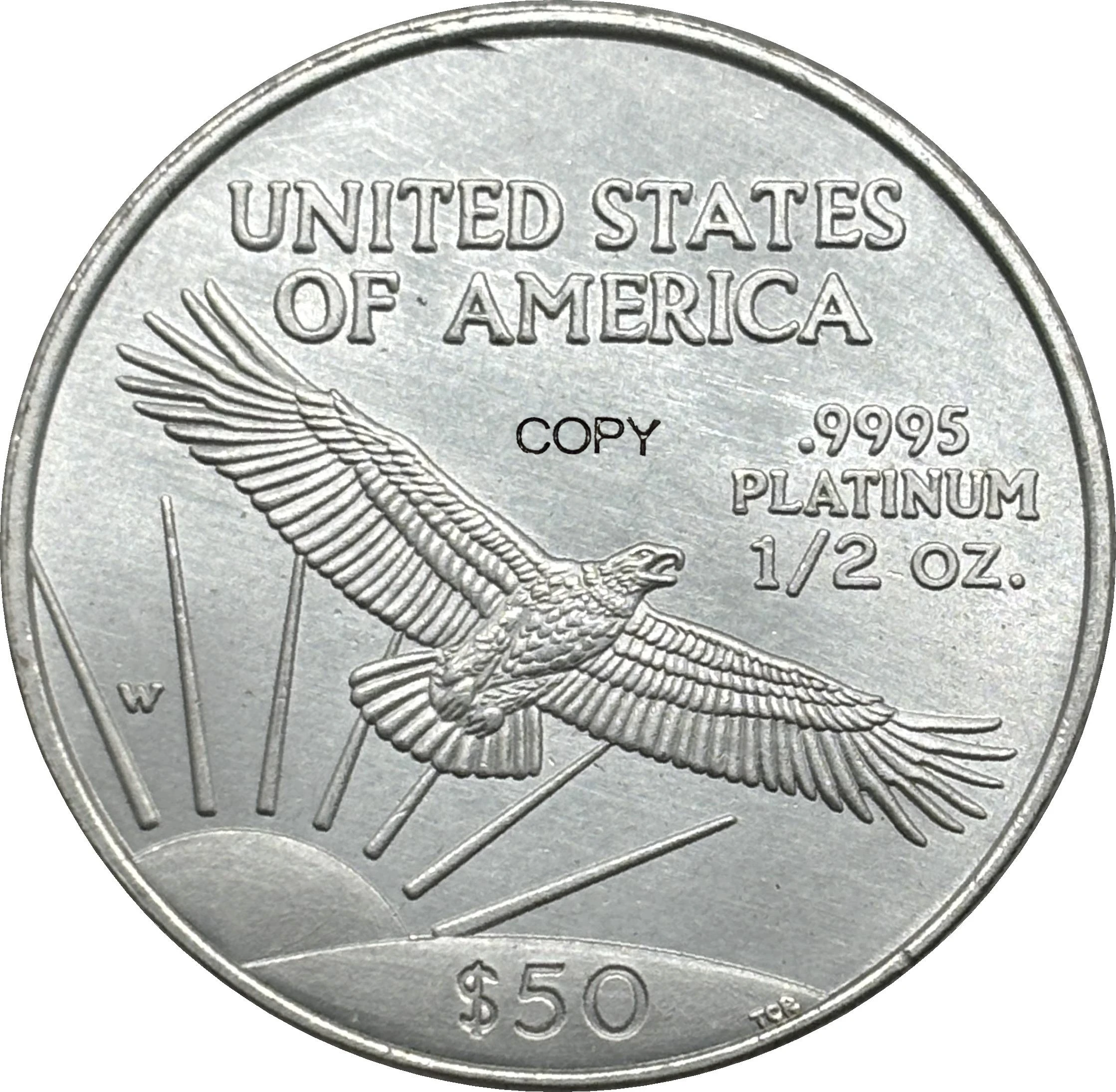 نسخ أمريكي عملات تذكارية قابلة للتحصيل ، الولايات المتحدة ، نسر أمريكي بلاتيني ، مطلي بالفضة ، plus W الحرية ، 50 دولار