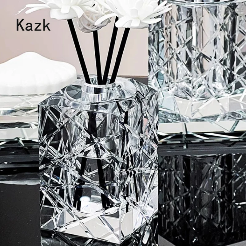 Light Luxury Crystal Bathroom Accessories High End Hotel Cutting Style Glass Toothbrush Holder Home Lotion Bottle Storage Tray