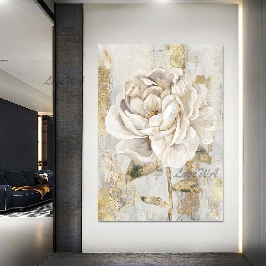 

3d Abstract Modern Picture Canvas Art Wall Decoration Beautiful Flower Paintings Gold Foil Hand-painted Artwork Showpieces