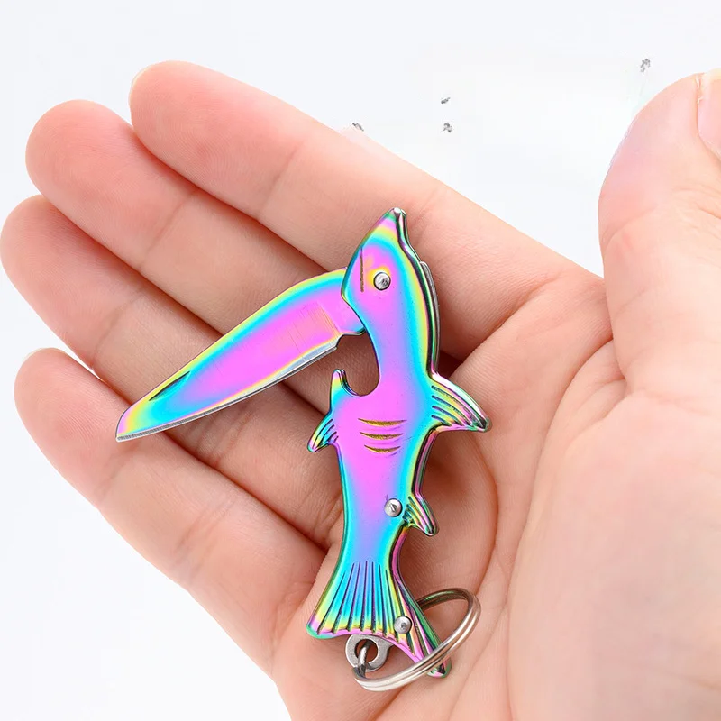 Mini dolphin knife small sharp self-defense outdoor open Courier keychain pendant folding fruit knife