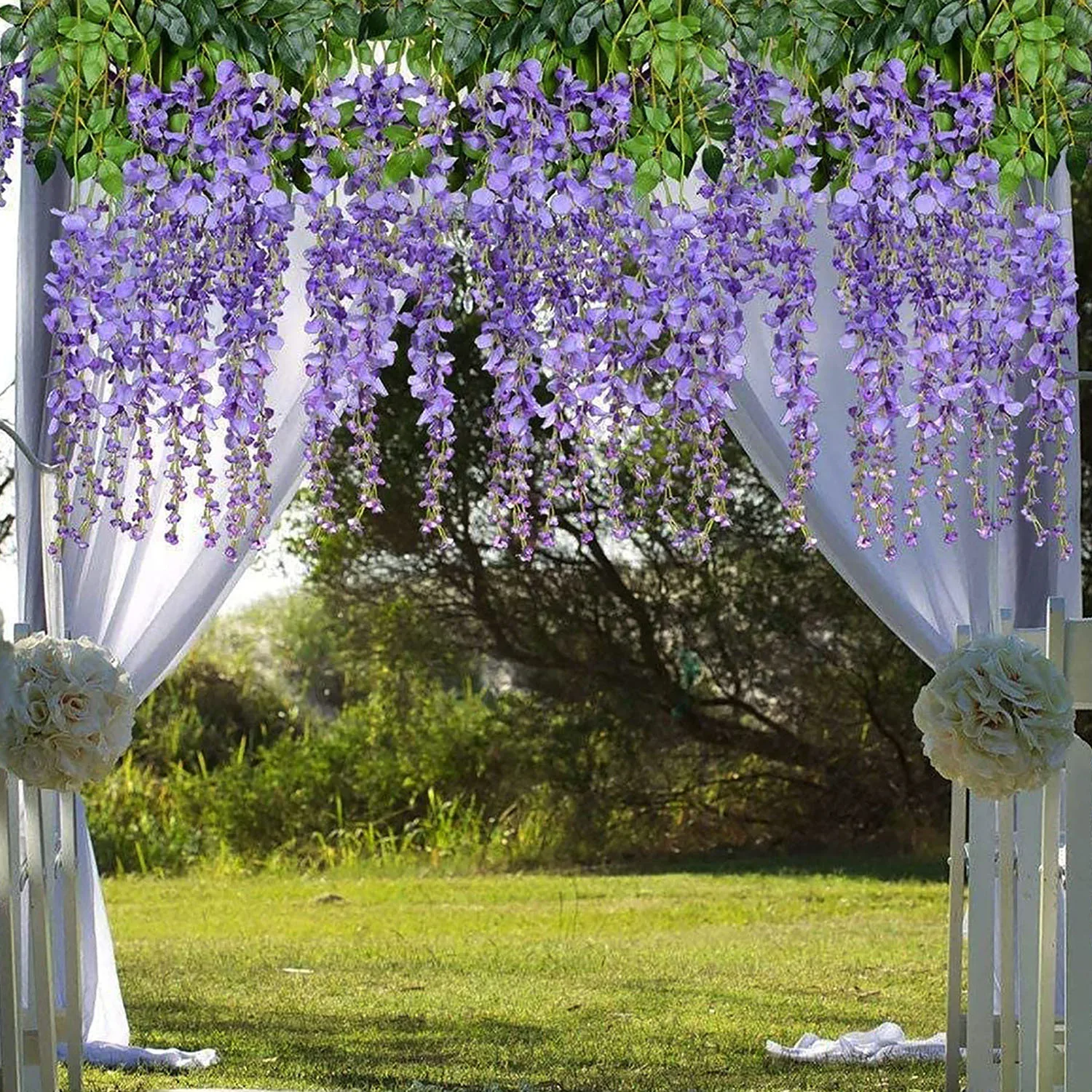 Fake Wisteria Artificial Flower Vine Ivy Leaf Garland for Home Wall Plant Flower Decor Wedding Arch Flower Decor 110cm Wisteria