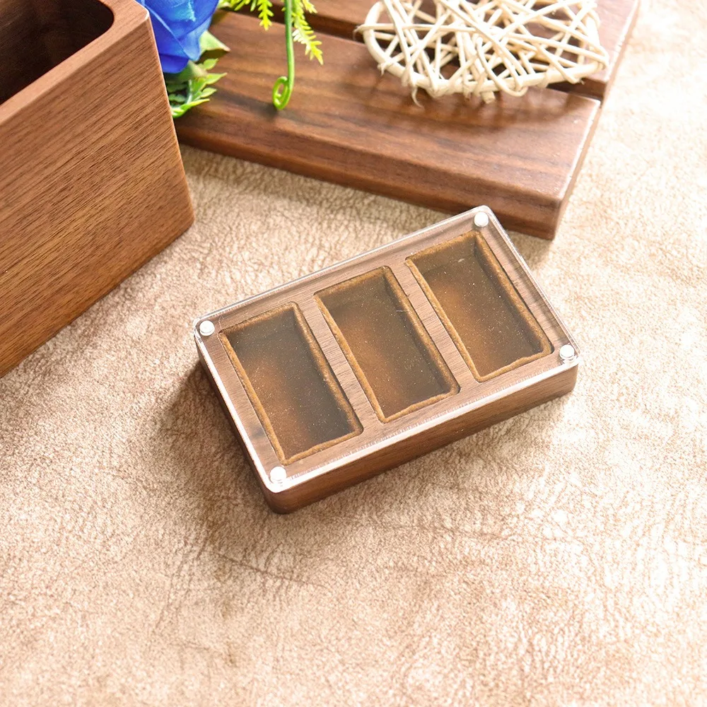 

Деревянная коробка для колец с 3/5 слотами, открывающееся окно, прямоугольная коробка для запонок из черного ореха, изысканный пылезащитный держатель для колец для ювелирных изделий, свадьба