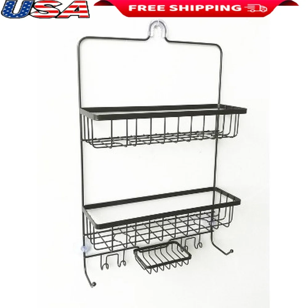 

Large Bathroom Shower Caddy Rust Resistant Steel Organizer with Hooks and Baskets Overhead Storage Shampoo Soap and Accessories