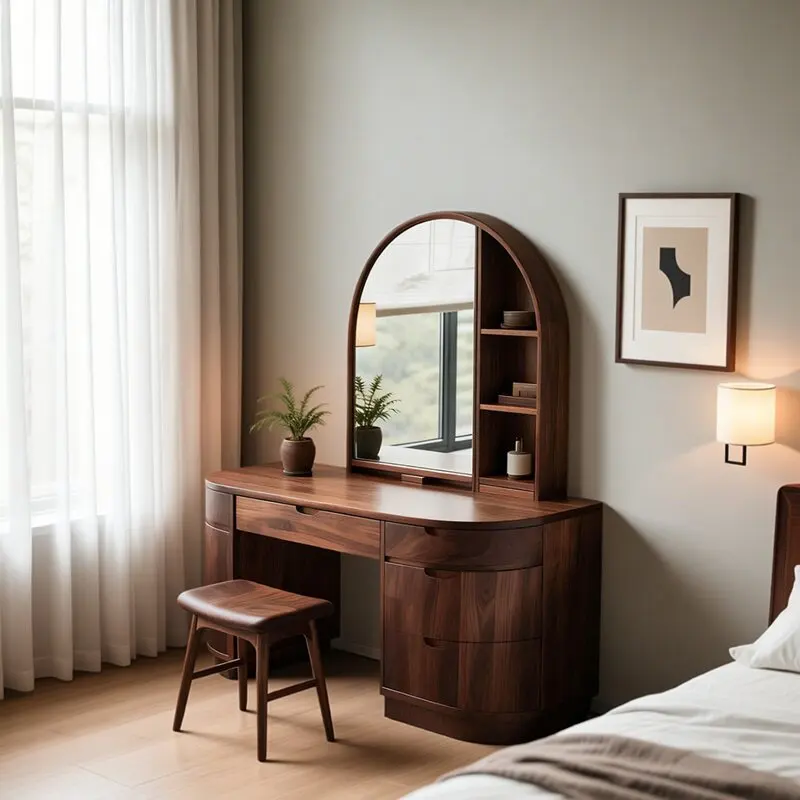 

Brown Wooden Vanity Table Living Rooms Aesthetic Beauty Europa Dresser Bedroom Drawers Luxury Meuble Coiffeuse Bedroom Furniture