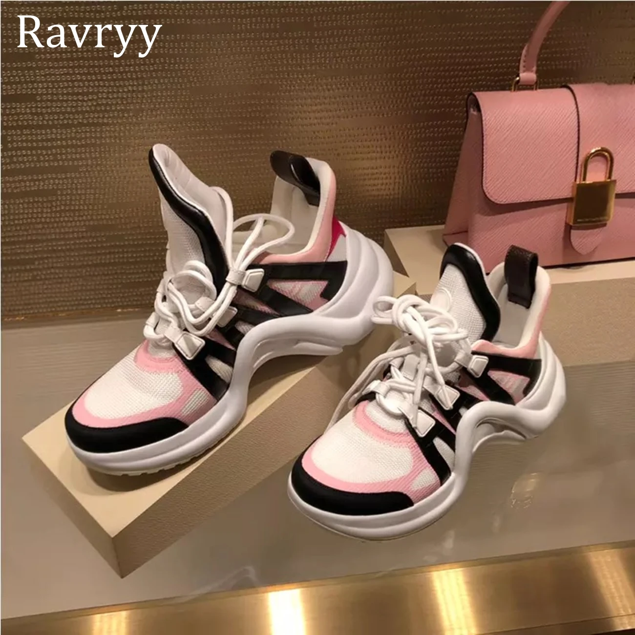 Microfiber Leather Air Mesh Lace Up Vulcanized Shoes 2023 Summer New Mixed Color Thick Sole Sport Shoes Round Toe Cool Girl Shoe