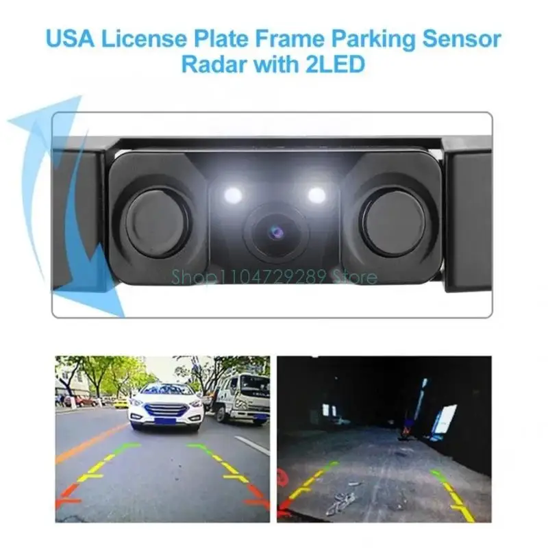 D8KE 3 in 1 High Definition Car License Plate Frame Parking Radars Rear View Reverse Backup Camera Viewing Wide