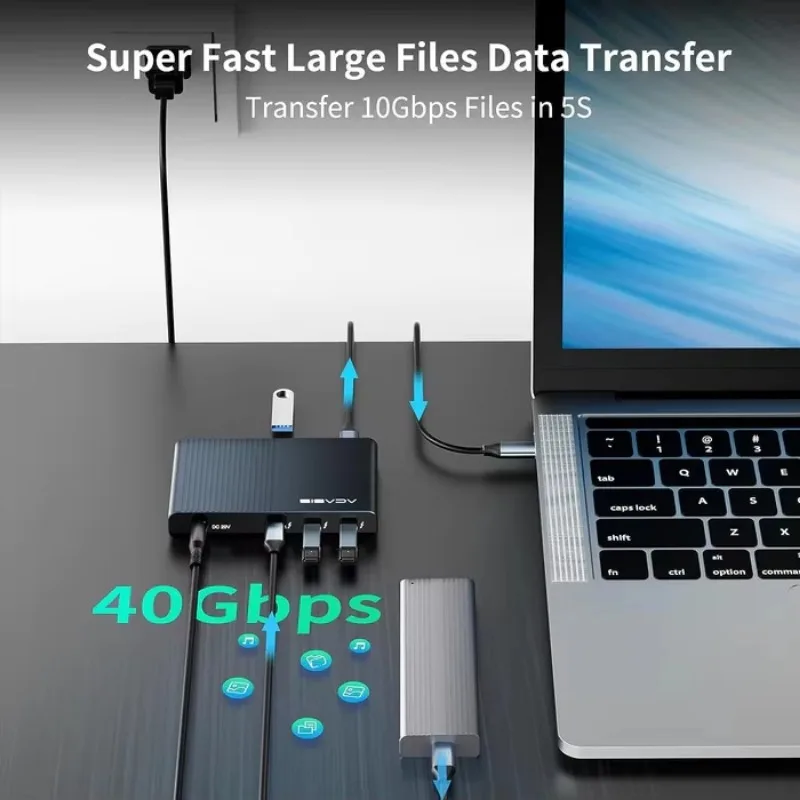 عرض ساخن لعام 2025 Acasis 5-in-1 Thunderbolt 4 Single 8K أو Dual 4K 60 هرتز 3 X Thunderbolt 4 Ports 40Gbps 1 X USB A(10Gb/s) Doc
