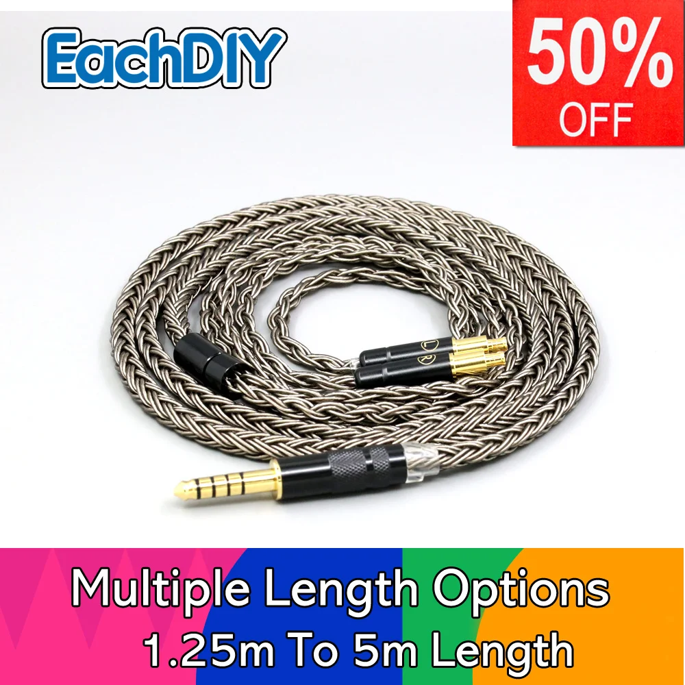 

16 Core Earphone Cable Grey Silver plated For ATH-L5000 ATH-AWKT Audio Technica ATH-ADX5000 ATH-MSR7b 770H 990H A2DC Headphone