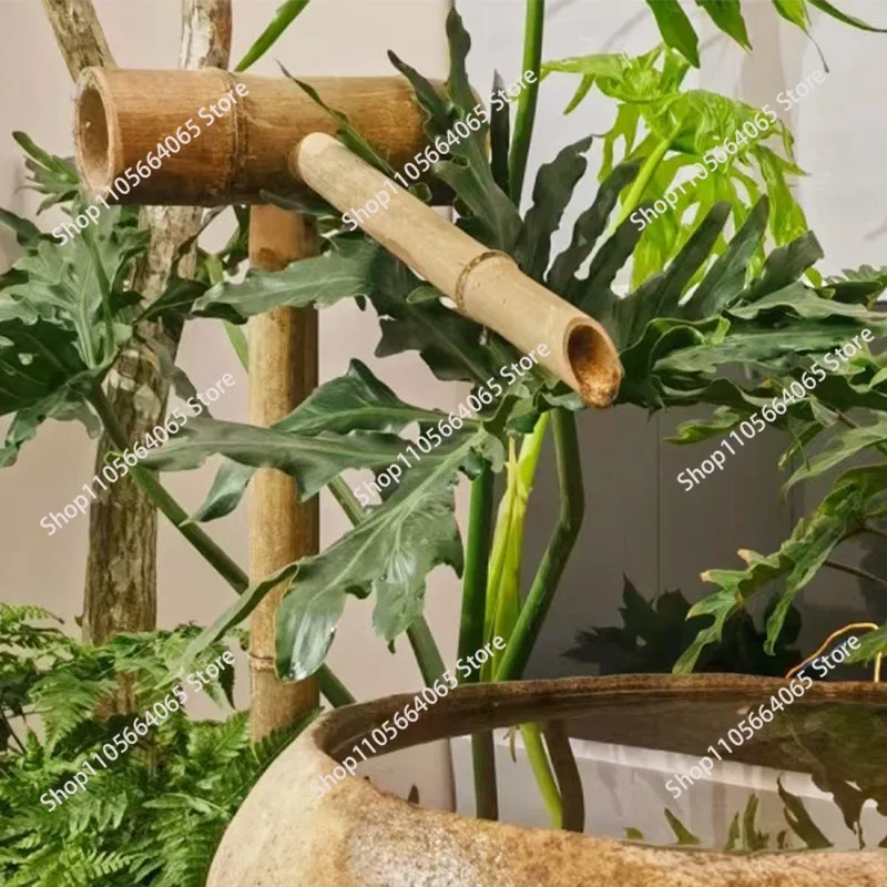 Bamboo tube water fountain fish tank floor-to-ceiling stone trough Jinglu indoor landscaping water ornament
