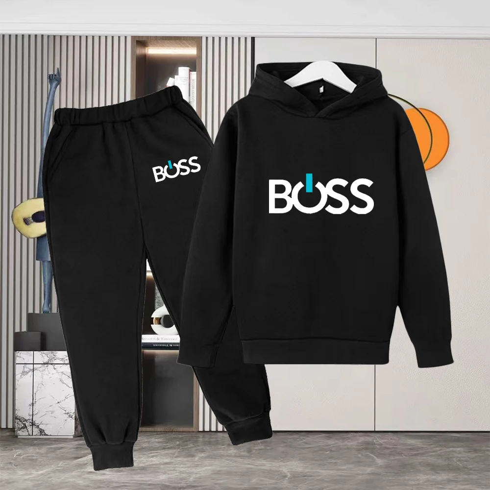 

Kids Spring Autumn Classic Letters Fashion Tracksuits Clothes Hoodie Girls Boy Toddler3-12Yrs Casual Sweatshirts+Pants Black Set
