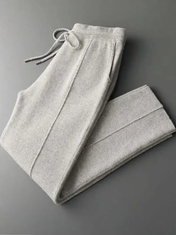 Korean Sle Thiened Pure Wool Men's Knitted Casual Pants High Waist Straight Leg Breathable Autumn Winter Versatile Long T...