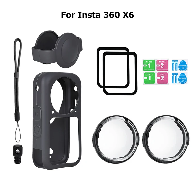 Tempered Glass Film for Insta360 X6 Camera Accessories Screen Protector Lens Guard Silicone Protective Cover Anti-loss Rope