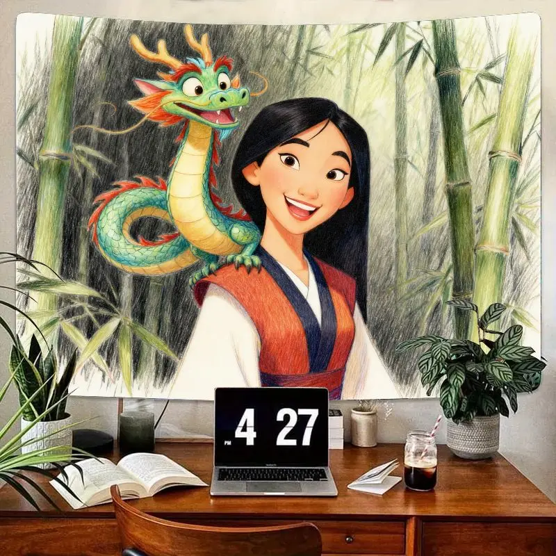 

1 шт. гобелен Disney Mulan Mushu, настенное искусство с мультяшным бамбуковым лесом, современный полиэстеровый домашний декор для спальни, гостиной, подарок для F