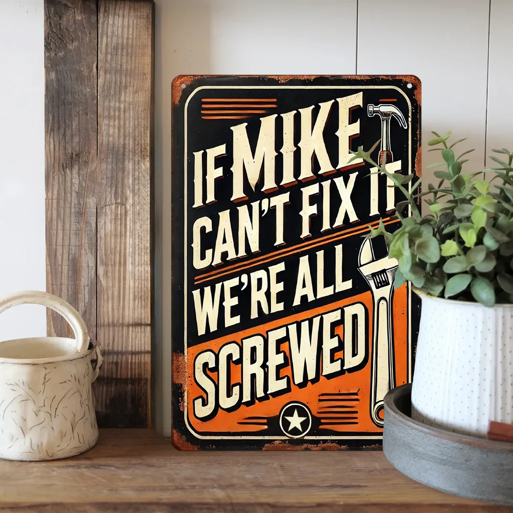 2D Flat Vintage Metal Tin Sign Compatible with Mike Repair Theme -  Retro Workshop Wall Art for Garage, for Man Cave