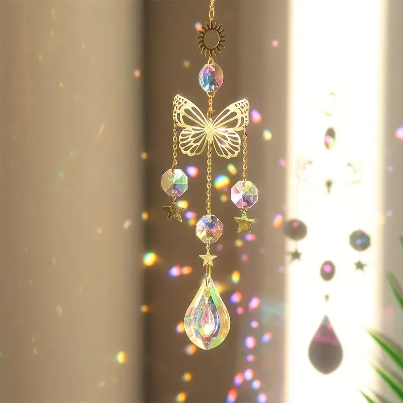 

Glass Prism Butterfly Sun Catcher 1Pack Light Refracting Pendant Decor Home Garden Automobile Accessory