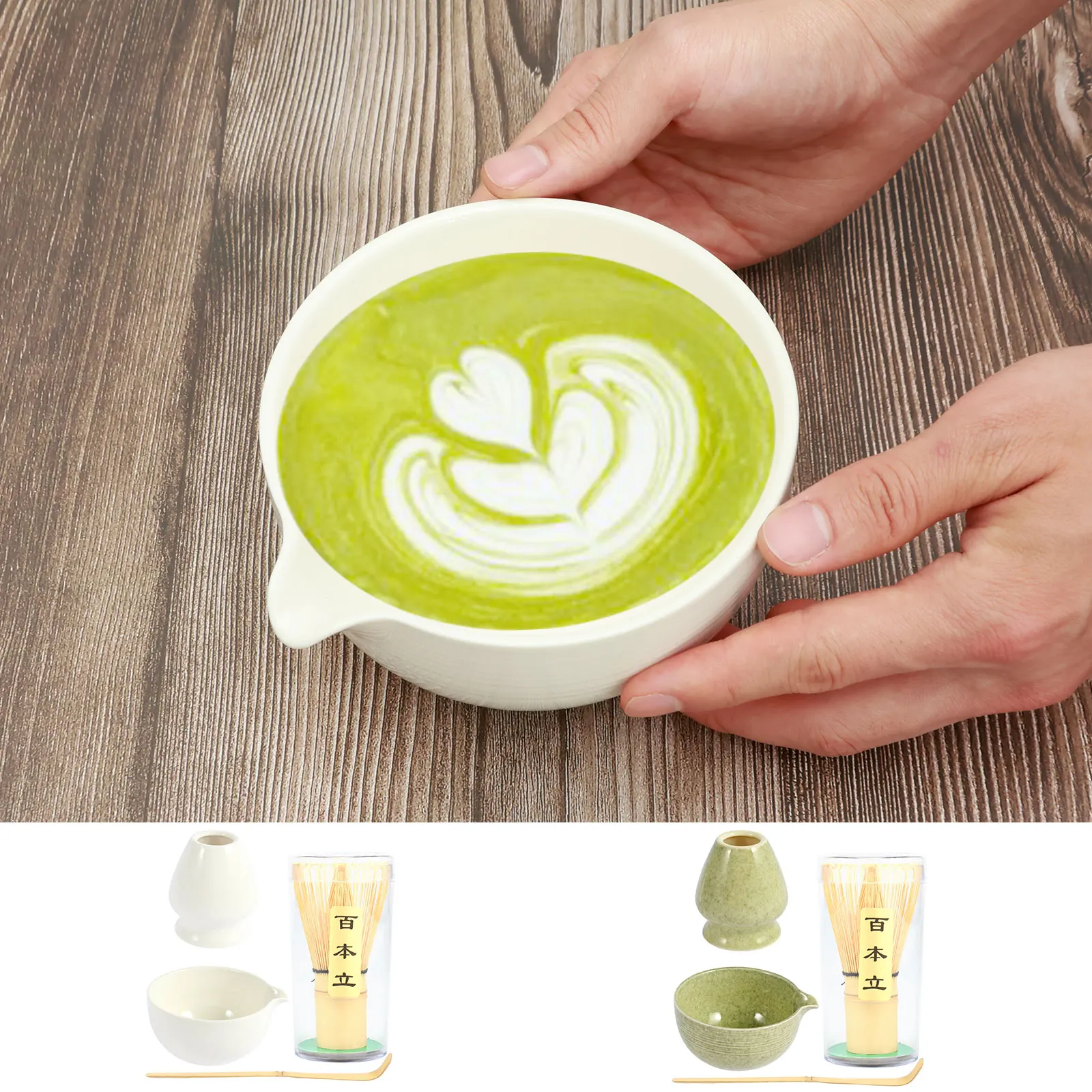 

4Pcs Matcha Whisk Set Elegant Japanese Matcha Tea Set Matcha Set with Ceramic Matcha Whisk Holder 500ml Ceramic Bowl with