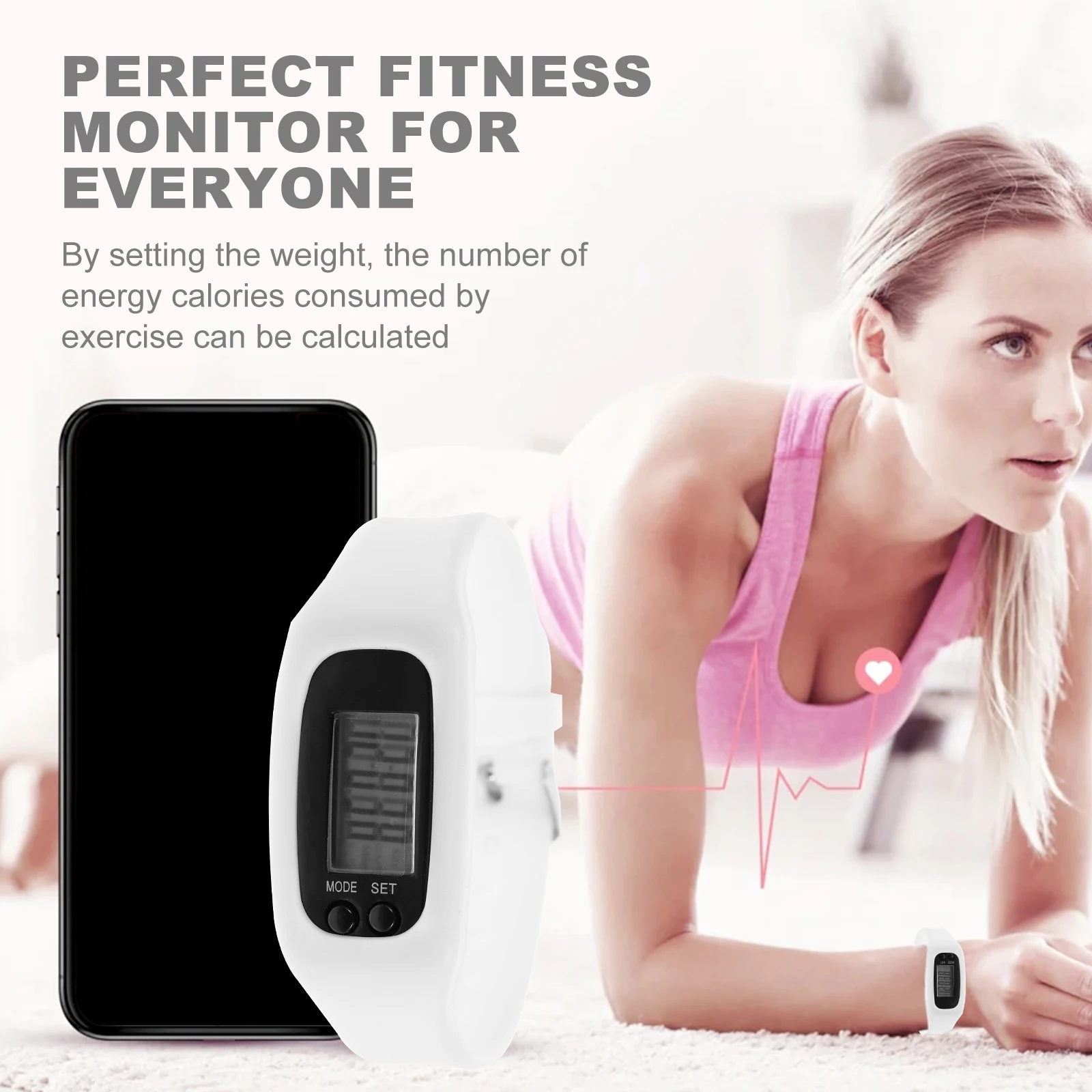 Pedometer Watch Step Counter Silicone White Digital Display Adult Fitness Wristband Walking Tracker Multi Function Podometer