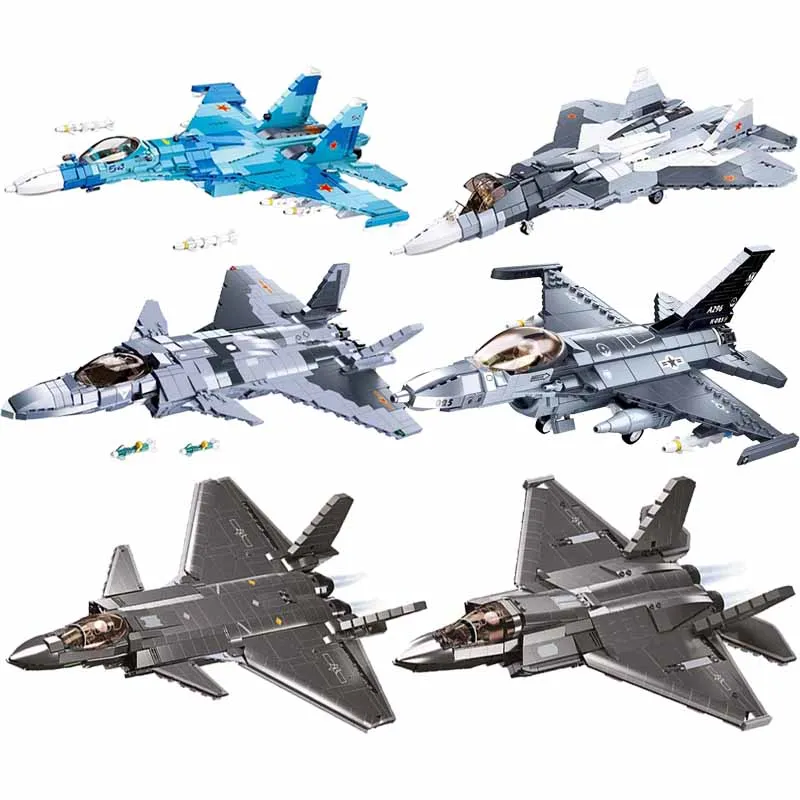 Sluban Modern Military Helicopter Sukhoi Su-57 Su-27 Aircrafts F/A-18 F-14 Fighter WWII Aircraft Building Blocks Model Kids Toys