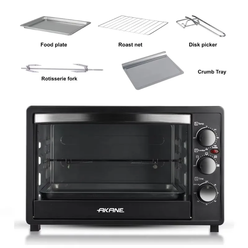 Akane Electric Oven 1500w Large Capacity Multi Function Heating System With Visual Glass Door And Adjustable Temperature Control