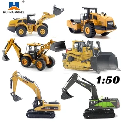 3PCS Huina 1:50 Diecasts Alloy Simulation Backhoe Loader Excavator Truck Bulldozer Vehicle Car Toys Diecast Model Collectables