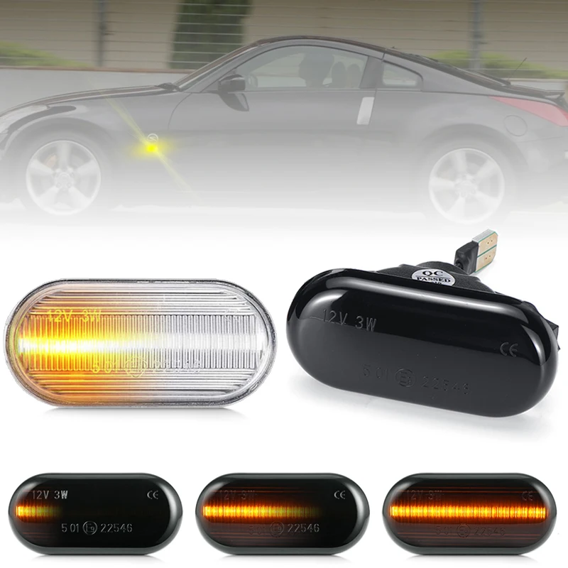 

For Nissan 350Z Micra Navara Note Cube Tiida Pathfinder Qashqai LED Side Marker Lamp Fender Turn Signal Dynamic Amber Lights